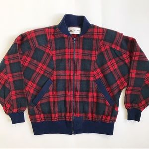 Vintage Wool Bomber Check Point Red Plaid Jacket S-M